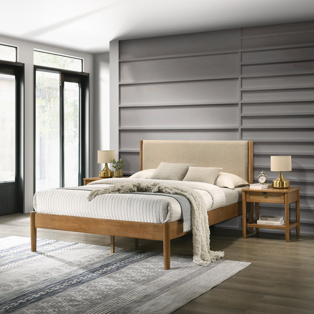 Vichy 3-Piece Rubberwood Bedroom Set, Platform Bed with Two Nightstands, Queen - Grand Goldman Shop
