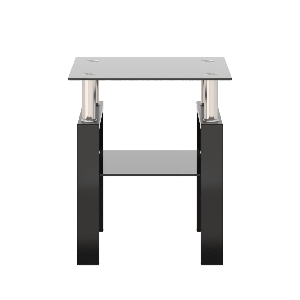 Modern Tempered Glass Tea Table Coffee Table End Table, Black, Square, 1-Piece for Living Room - Grand Goldman Shop