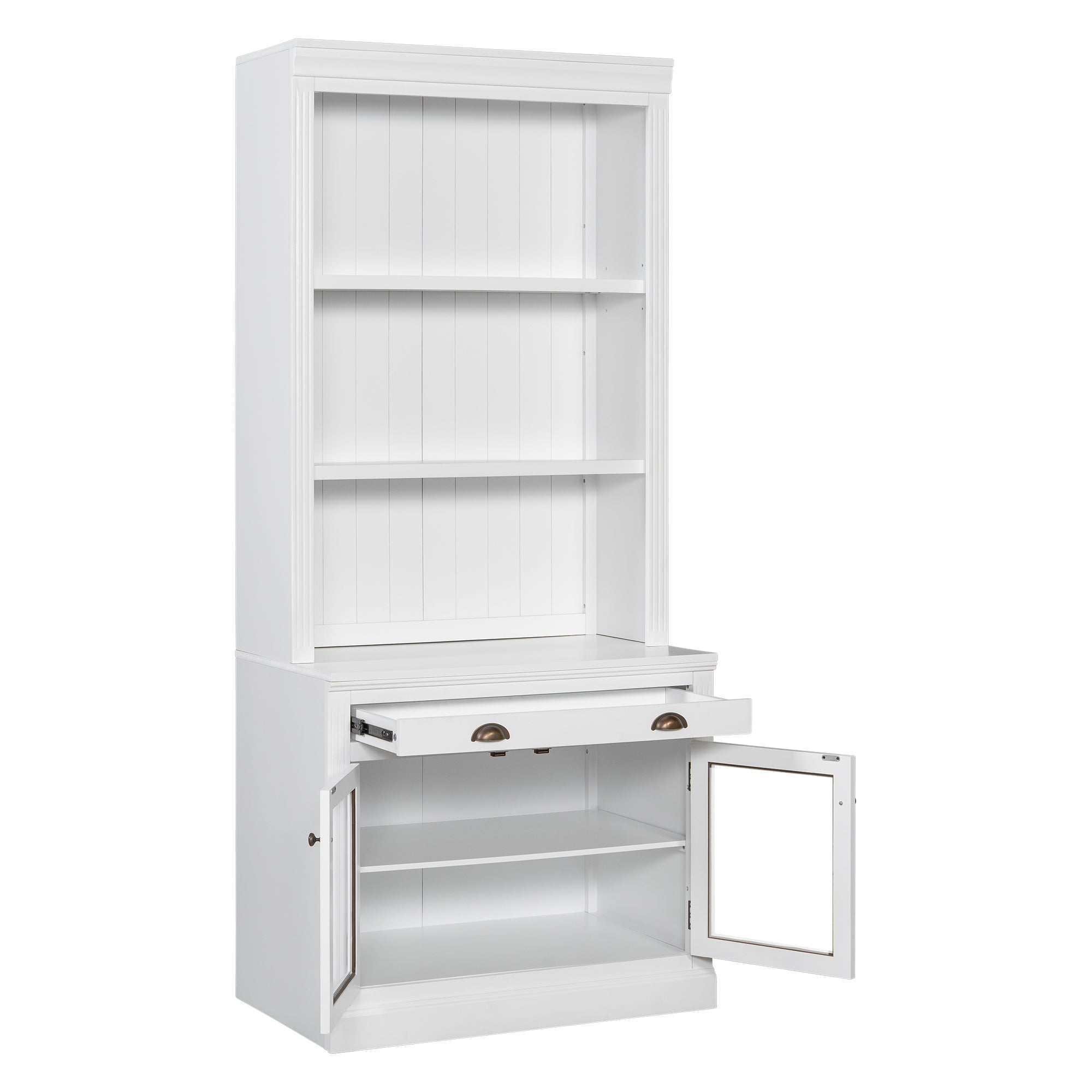 83.4'Tall Bookshelf, Modern Bookcase with 2 Glass Doors and 1 Drawer,Storage Bookcase with Open Shelves for Living Room,Home 