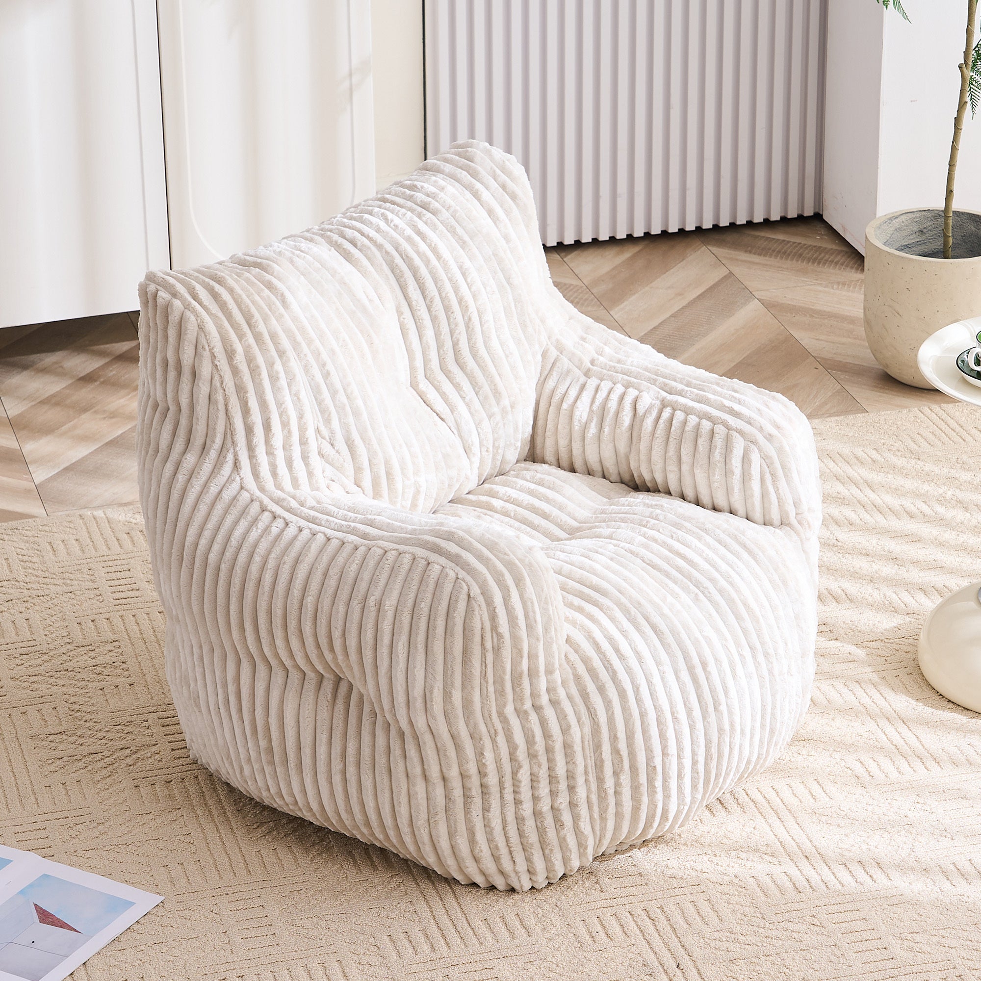 010-Soft Fluffy Corduroy Fabric Bean Bag Chair Filled With Memory Sponge,Beige - Grand Goldman Shop