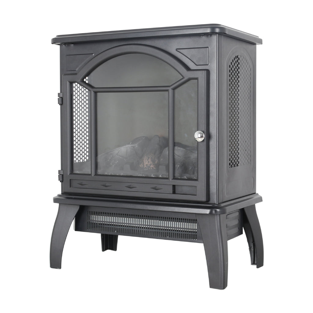 Classical Free-Standing 3D Flame Electric Infrared Quartz Fireplace Stove with Remote Control in Antique Black - Grand Goldman Shop