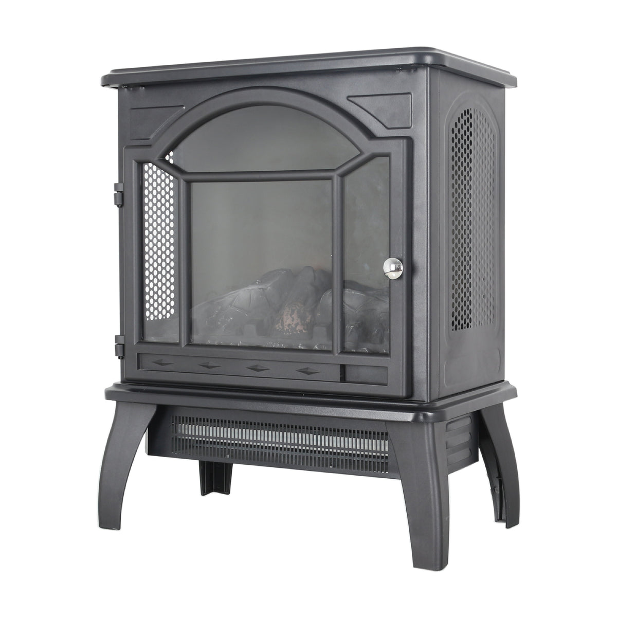 Classical Free-Standing 3D Flame Electric Infrared Quartz Fireplace Stove with Remote Control in Antique Black - Grand Goldman Shop