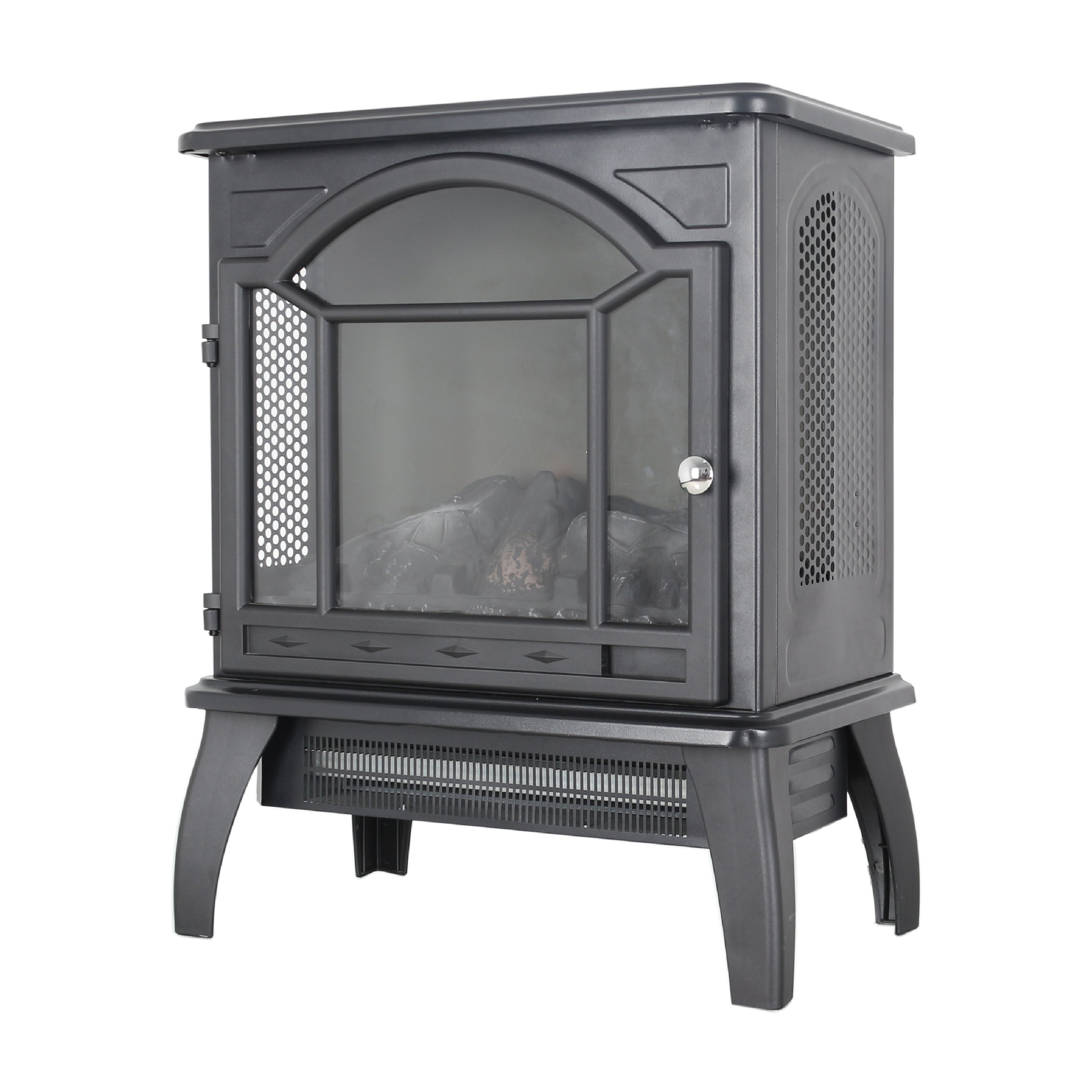 Classical Free-Standing 3D Flame Electric Infrared Quartz Fireplace Stove with Remote Control in Antique Black - Grand Goldman Shop