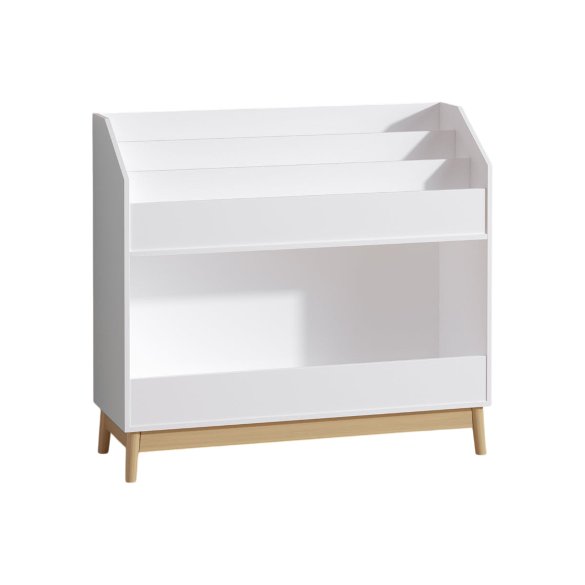 White Wooden Kids Bookcase Organizer with Storage, 3-Tier Toddler Book Display Shelf for Bedroom or Playroom - Grand Goldman