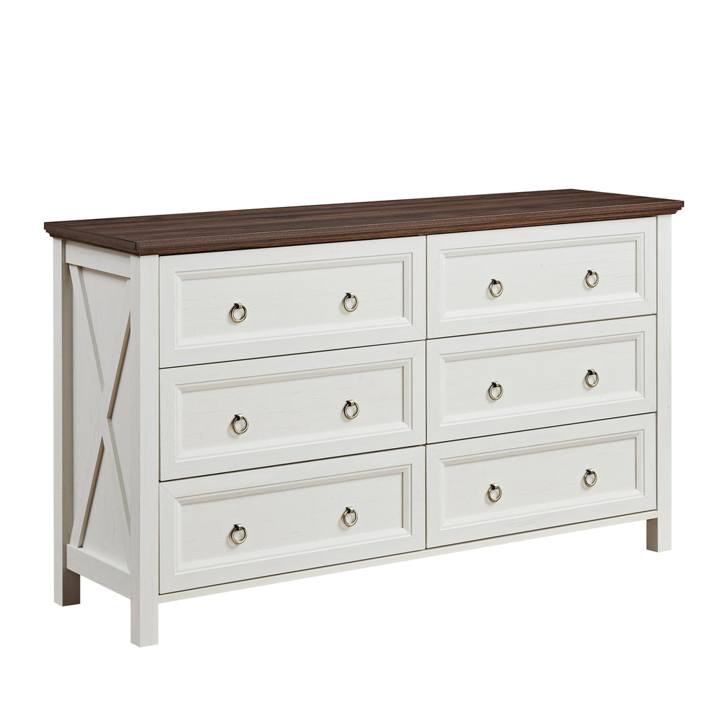 Farmhouse 6 Drawers Dresser for Bedroom, Wood Rustic Wide Chest of Drawers, Storage Dressers Organizer for Bedroom, Living Room, Hallway - Grand Goldman Shop