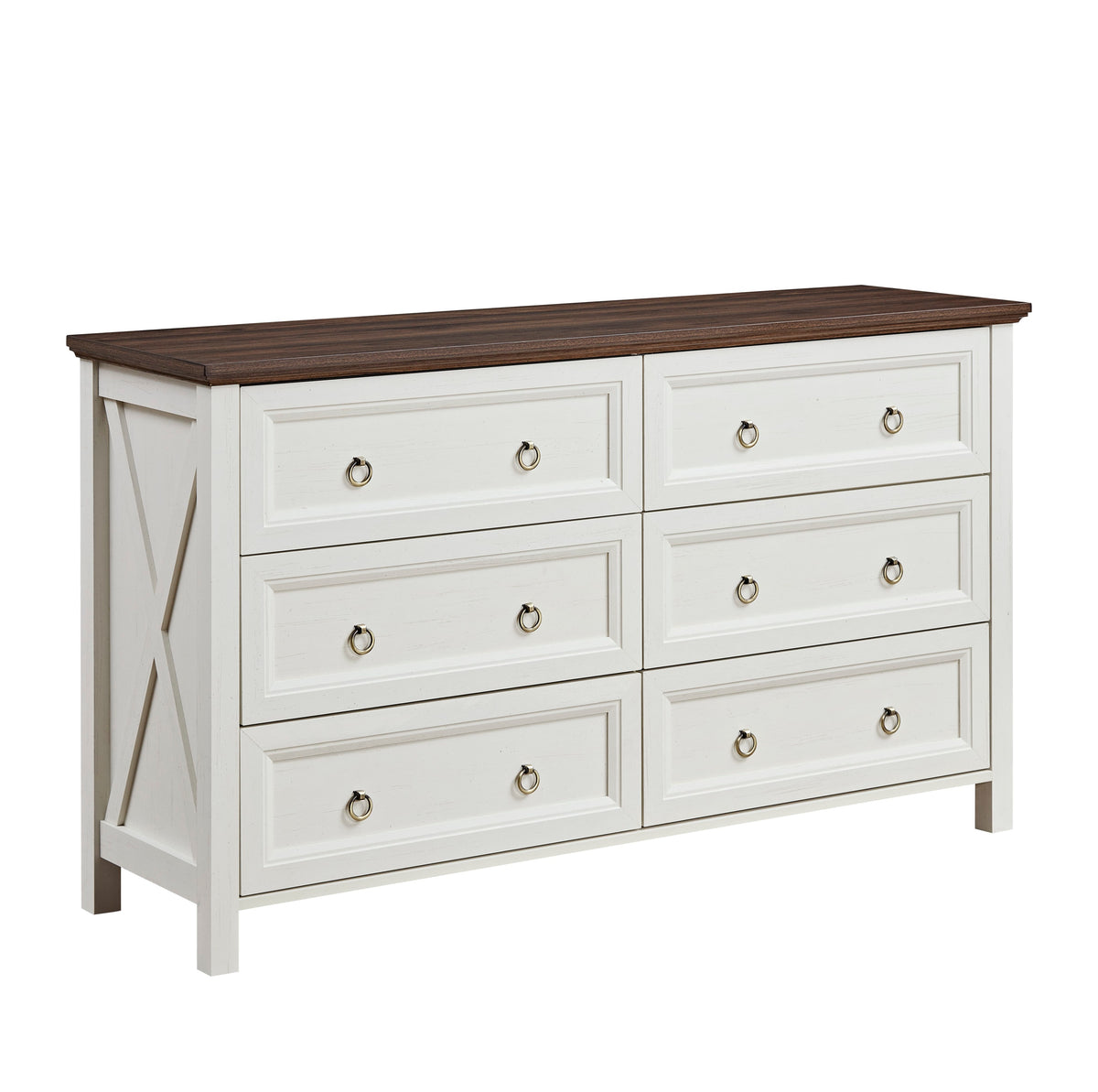 Farmhouse 6 Drawers Dresser for Bedroom, Wood Rustic Wide Chest of Drawers, Storage Dressers Organizer for Bedroom, Living Room, Hallway - Grand Goldman Shop