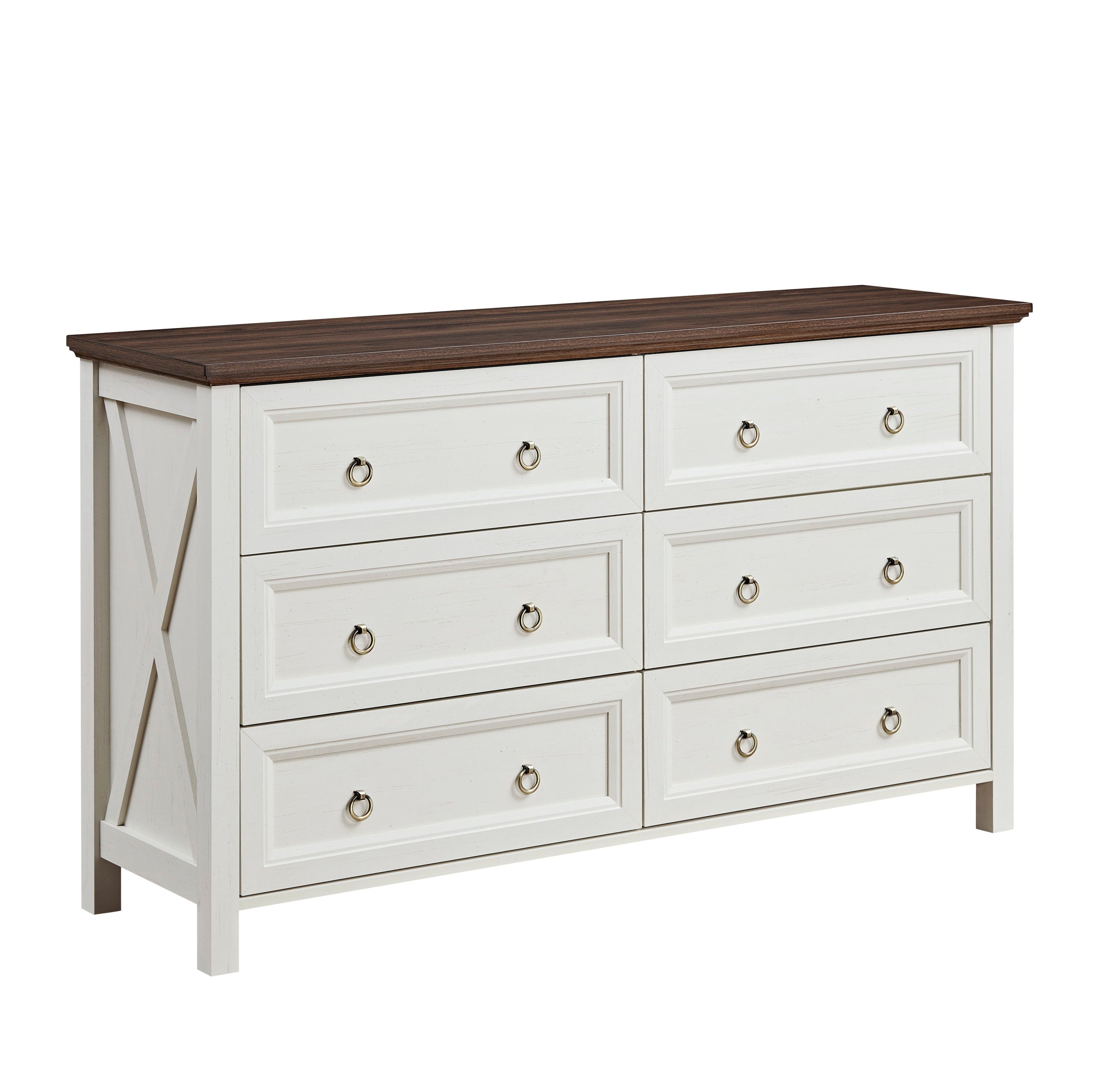 Farmhouse 6 Drawers Dresser for Bedroom, Wood Rustic Wide Chest of Drawers, Storage Dressers Organizer for Bedroom, Living Room, Hallway - Grand Goldman Shop