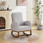 27.2'W Rocking Chair for Nursery, Polyester Glider Chair with High Back and Side Pocket, Rocking Accent Armchair with Rubber Wood Legs for Living Room/Bedroom.Light Gray - Grand Goldman Shop