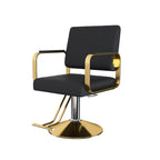 Hydraulic Salon Chair - 360° Swivel Barber Stylist Chair with Pump, Non-Tilting Design in Black and Gold PU Leather - Grand Goldman Shop