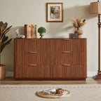 6 Drawers Dresser,55' Wide Modern Chest of Drawers Curved wave Design, Dresser TV Stand, Wood Drawer Organizer for Bedroom, Living Room, Hallway, Walnut,55.12''W x 15.75''D x 31.5''H. - Grand Goldman Shop