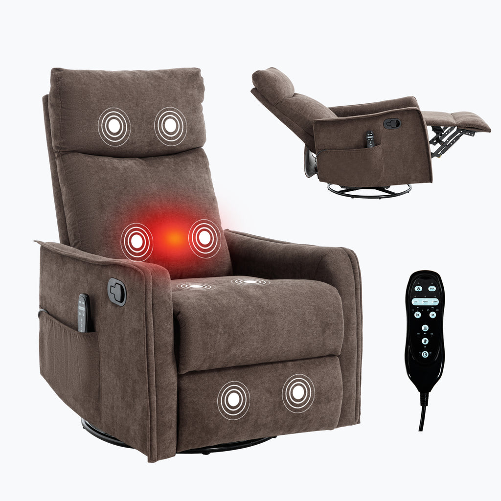 Heat Massage Manual Recliner Chair with Rocker and Swivel in Fabric for Living Room, Brown - Grand Goldman Shop