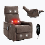 Heat Massage Manual Recliner Chair with Rocker and Swivel in Fabric for Living Room, Brown - Grand Goldman Shop
