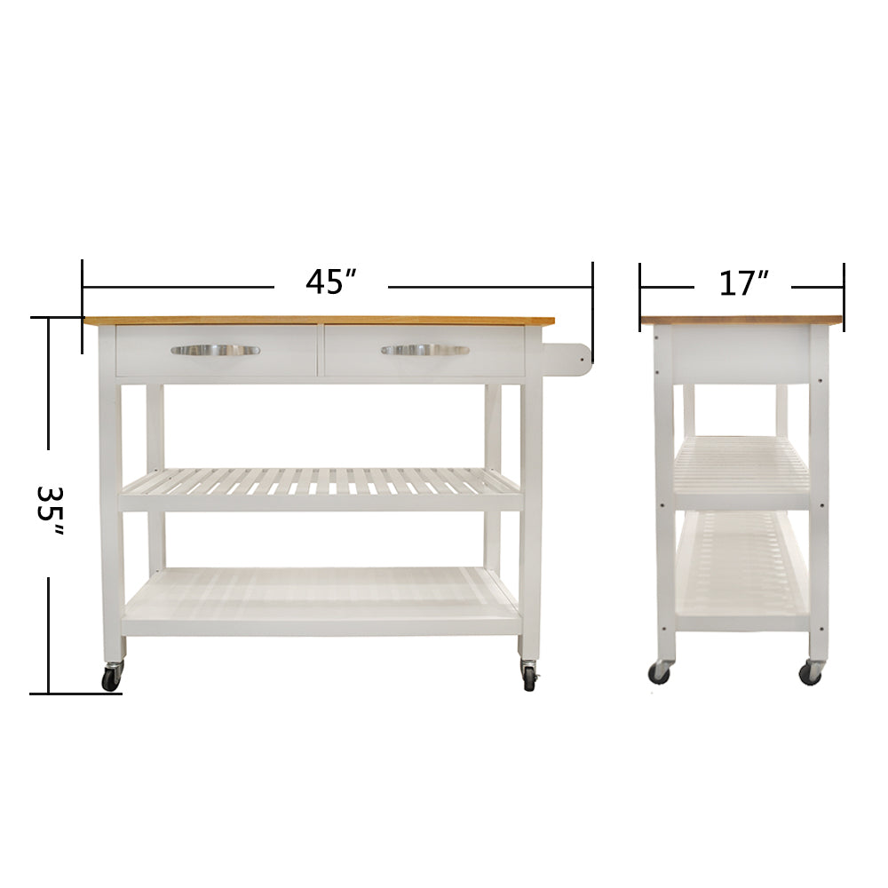 Kitchen Island & Kitchen Cart, Rubber Wood Top, Mobile Kitchen Island with Two Lockable Wheels, Simple Design for Easy Storing and Fetching, Two Drawers Give Unique Storage for Special Utensil. - Grand Goldman Shop