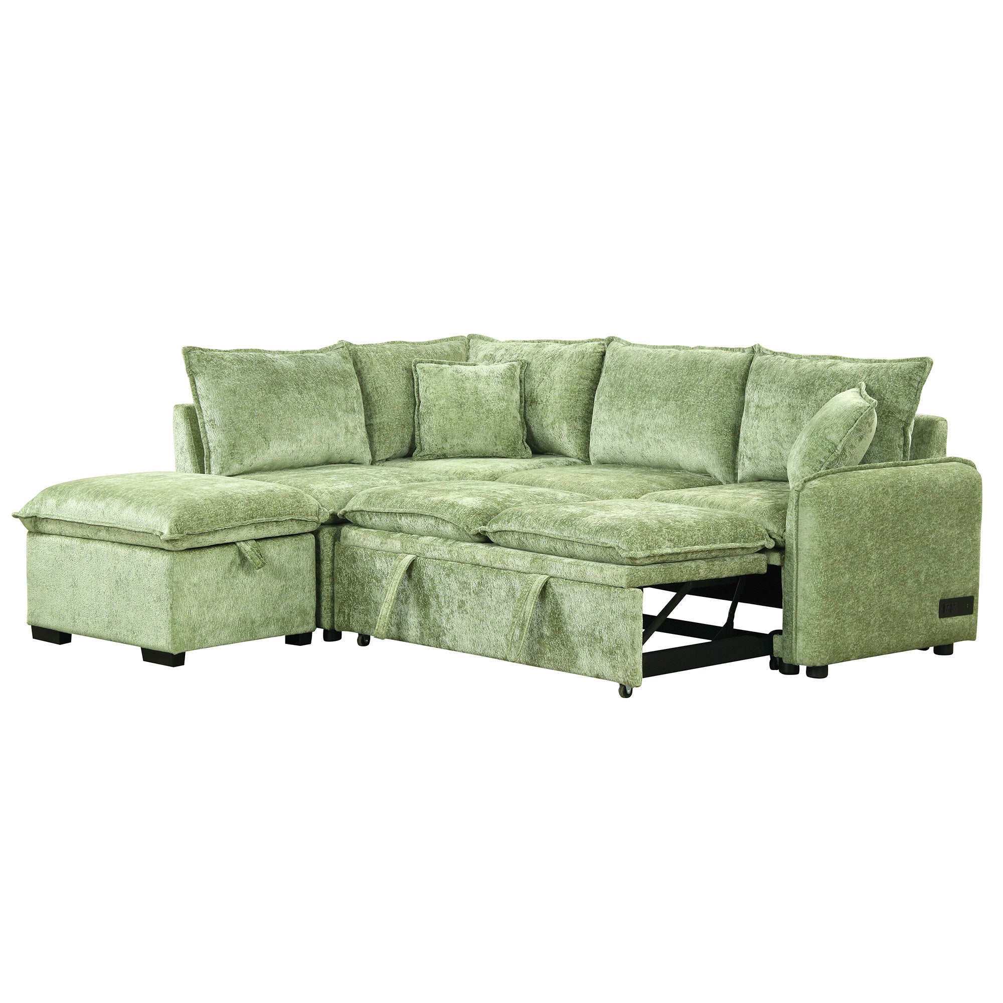 Convertible Sofa Bed Sectional Sofa Sleeper with Storage Ottoman, Green Chenille, 82.67 inches - Grand Goldman Shop