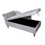 Grey Chaise Lounge Indoor, Velvet Lounge Chair for Bedroom with Storage & Pillow, Modern Upholstered Rolled Arm Chase Lounge for Sleeping with Nailhead Trim for Living Room Bedroom Office - Grand Goldman Shop