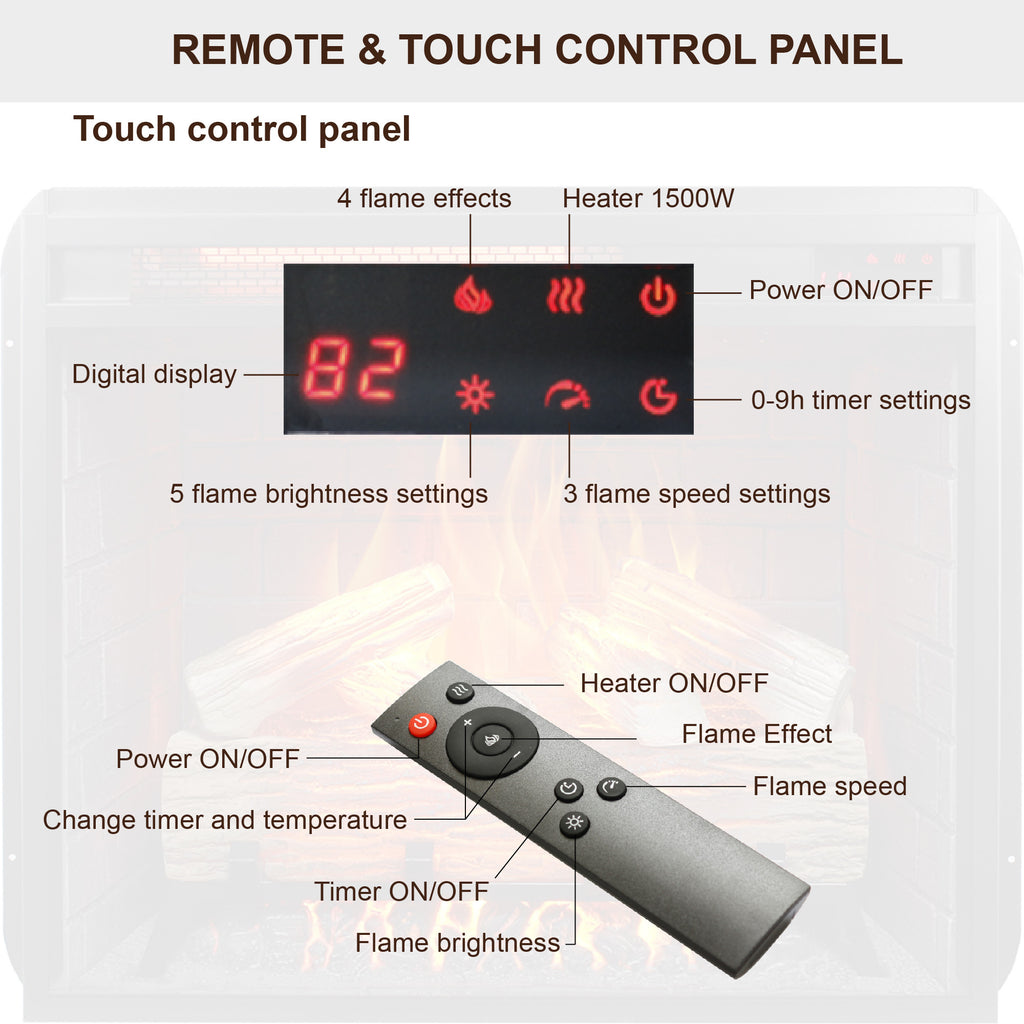 23 inch Infrared  heating electric fireplace insert, with log set & realistic flame, remote control with timer, overheating protection - Grand Goldman Shop