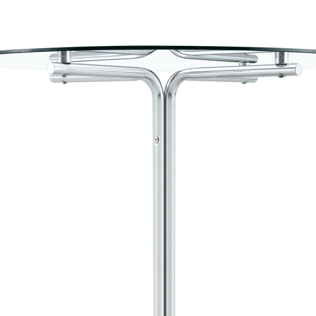 Round glass bar high table, 36 inch round bar table, tempered glass tabletop, sturdy silver chrome plated four column support, suitable for transparent round bar tables in small spaces, kitchens - Grand Goldman Shop