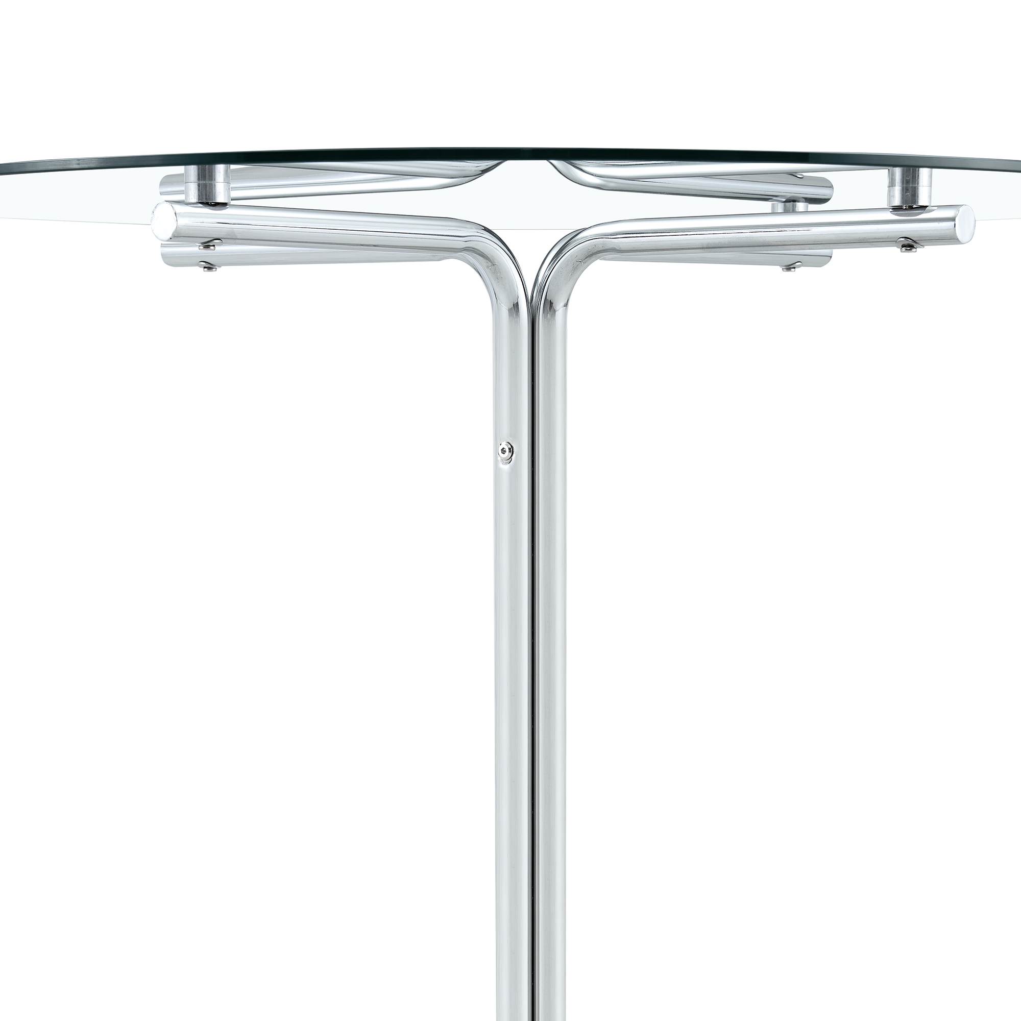 Round glass bar high table, 36 inch round bar table, tempered glass tabletop, sturdy silver chrome plated four column support, suitable for transparent round bar tables in small spaces, kitchens - Grand Goldman Shop