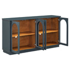 TREXM 4-Door Large Storage Buffet Cabinet with Glass Doors, Arched Cabinet with Adjustable Shelves for Kitchen, Dining Room and Living Room (Navy) - Grand Goldman Shop