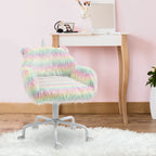 HOMCOM Fluffy Unicorn Office Chair with Mid-Back and Armrest Support, 5 Star Swivel Wheel White Base, Rainbow | Premium Home 