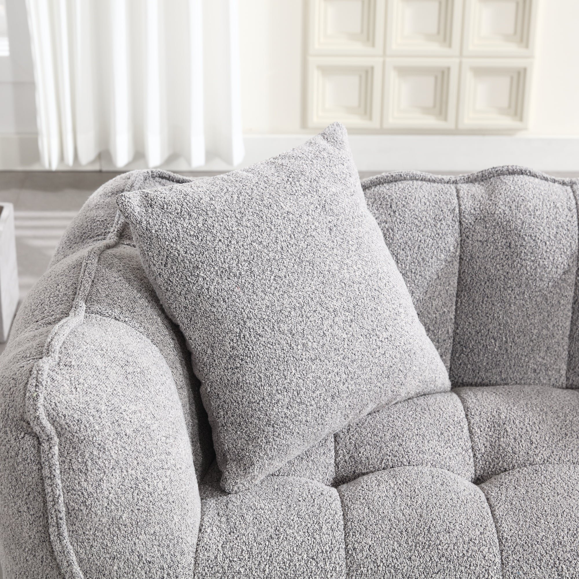 Cozy Beanbag Chair with High Resilience Foam Core for Two - Grey Chenille, 66x35x25 inches - Grand Goldman Shop