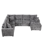 Modern Sectional Sofa Pull-out Sleeper with Storage Ottoman, USB Charging, Grey Tweed Chenille, 112.2' - Grand Goldman Shop
