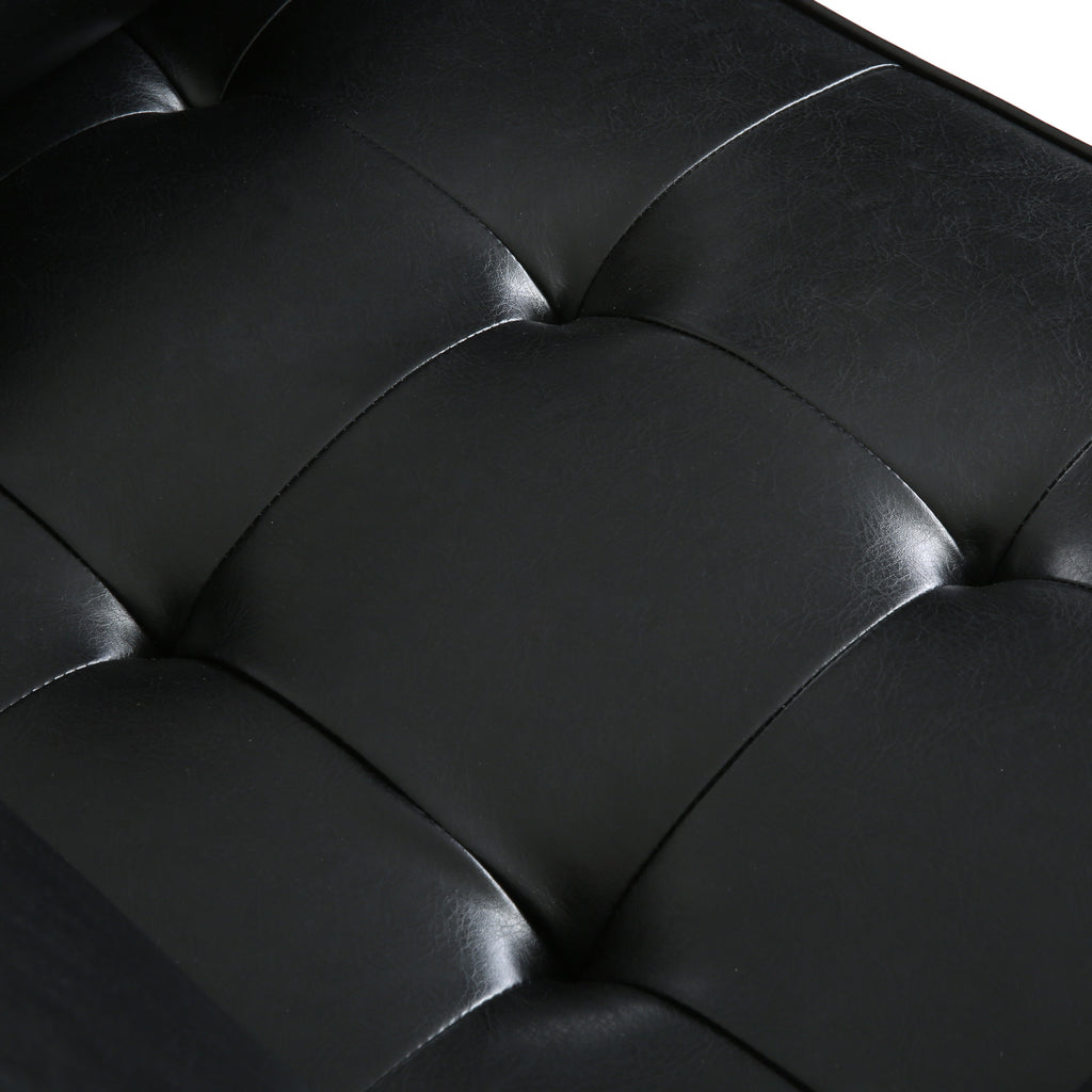 Sophisticated Faux Leather Club Chair with Birch Wood Legs in Black, 44.75 x 33.25 x 33.50 inches - Grand Goldman Shop