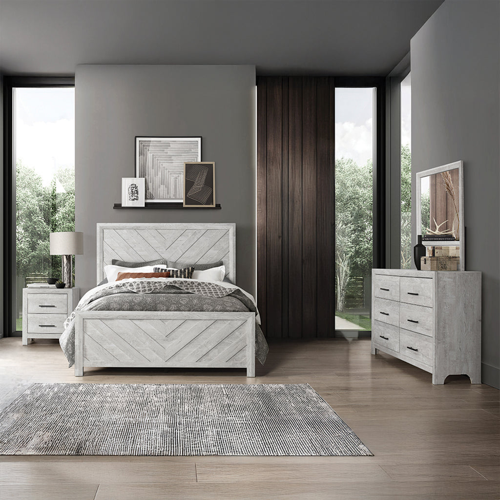DENVER Modern Queen 4-Piece Bedroom Set with Bed, Dresser, Mirror and Nightstand, Natural Finish, Contemporary Storage Furniture Set - Grand Goldman Shop