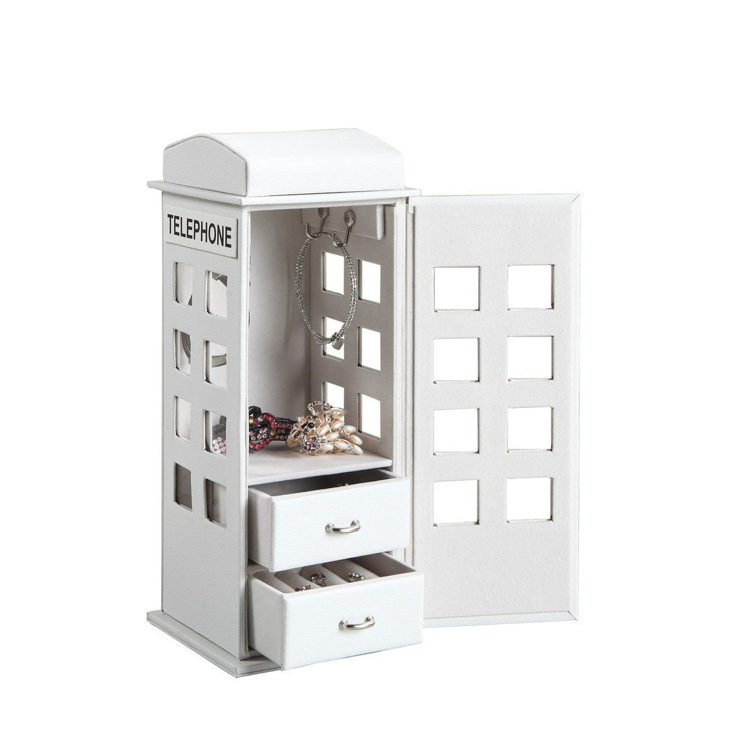 11.5' Tall Leather Jewelry Box, British Telephone Design, White - Grand Goldman Shop