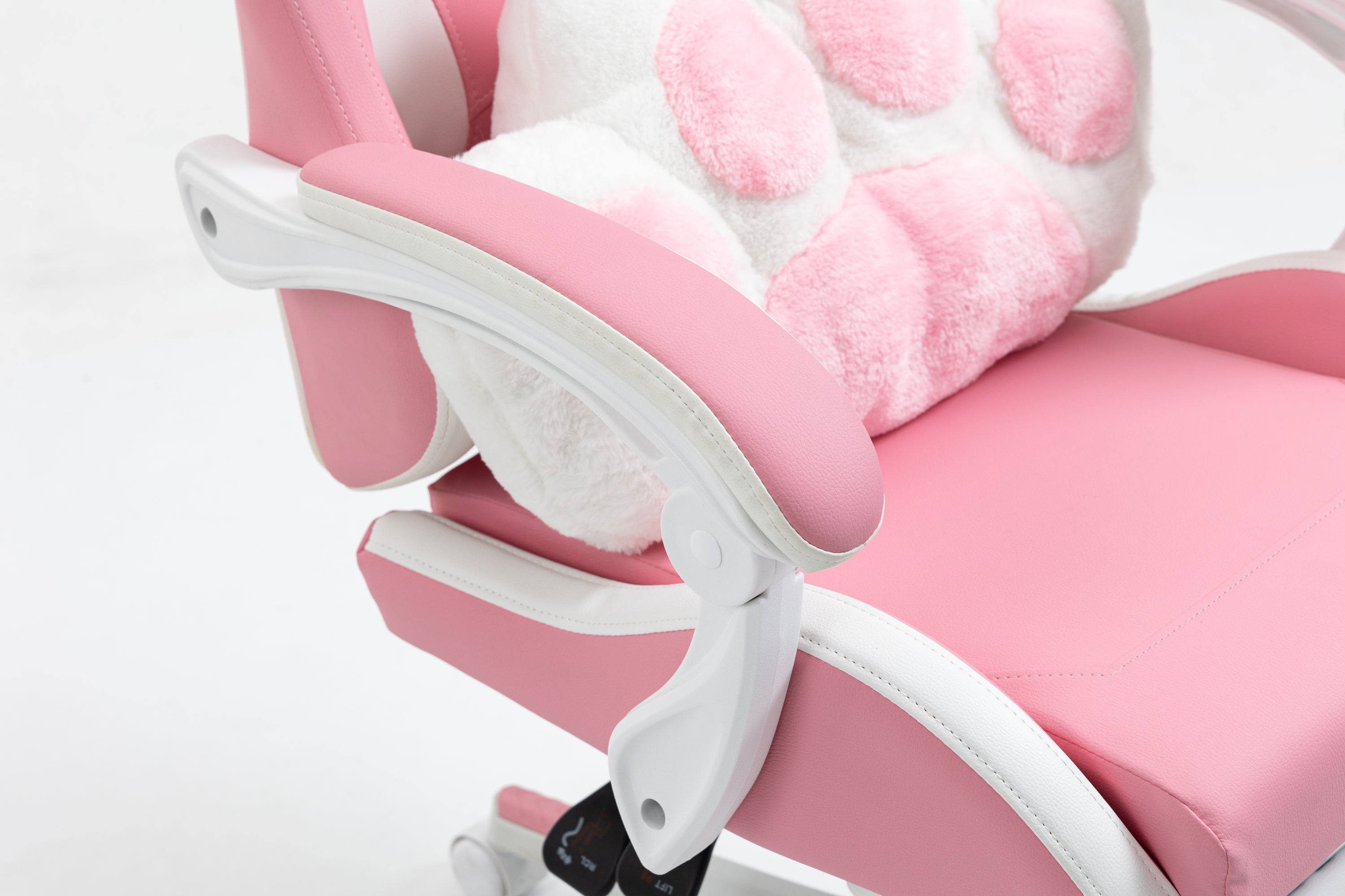 Cat Ears Pink Gaming Chair - Pink PU Leather Ergonomic Reclining Office Chair with Footrest, 310lb Capacity, 6-Position Recli