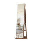 360°Swivel Jewelry Cabinet with Full Length Mirror, 360°Rotating Standing Jewelry Armoire Organizer , Lockable Storage Cabinet, Interior Lighted Mirror, Light Walnut - Grand Goldman Shop
