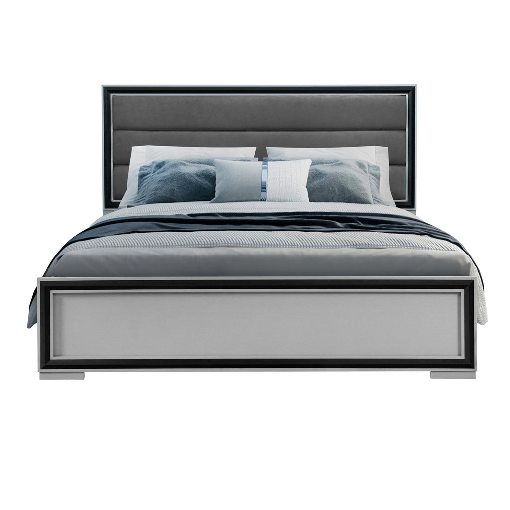 Adelaide Grey Black 5 Piece Queen Bedroom Set with Upholstered Headboard and LED Lighting - Grand Goldman Shop