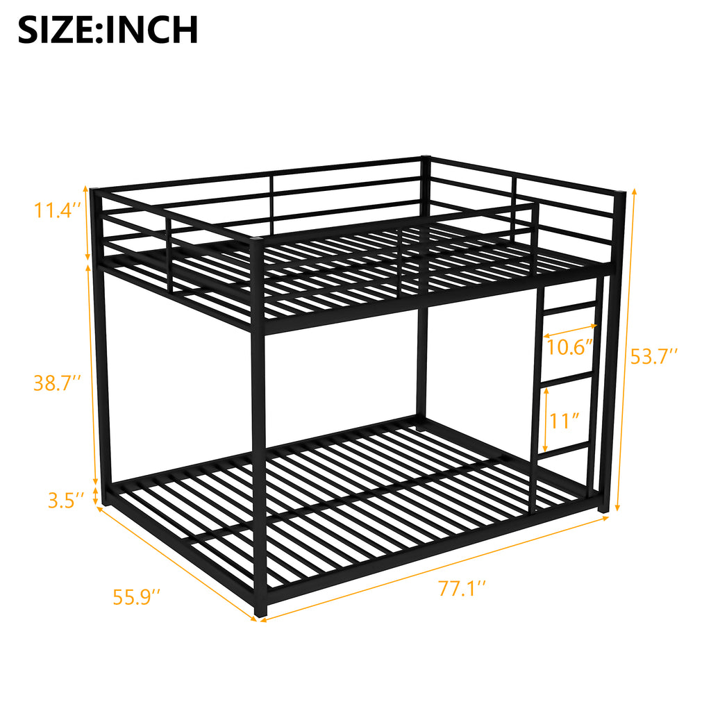 Full Over Full Metal Bunk Bed with Ladder, Black Steel Frame, 77.1''L x 55.9''W x 53.7''H - Grand Goldman Shop