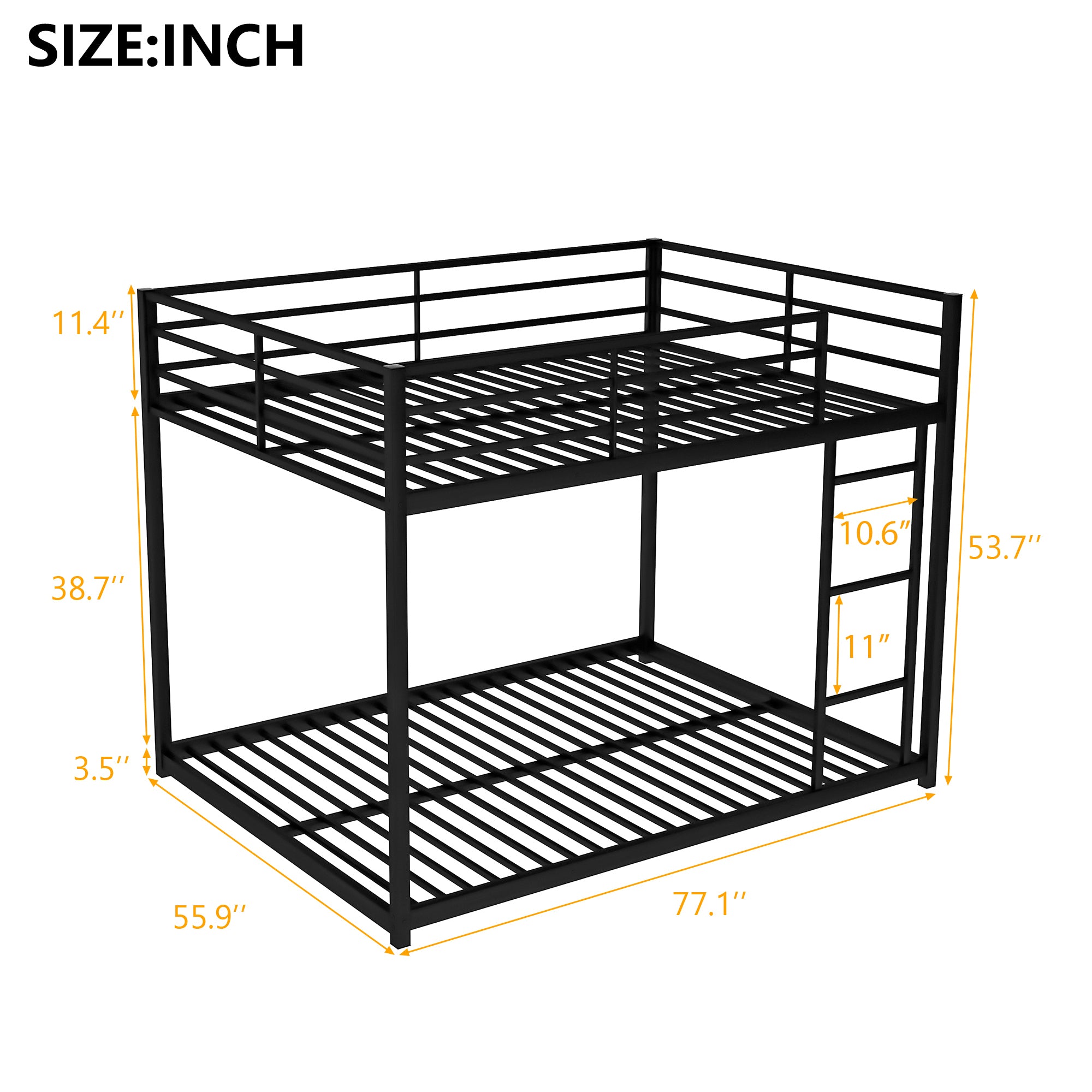 Full Over Full Metal Bunk Bed with Ladder, Black Steel Frame, 77.1''L x 55.9''W x 53.7''H - Grand Goldman Shop