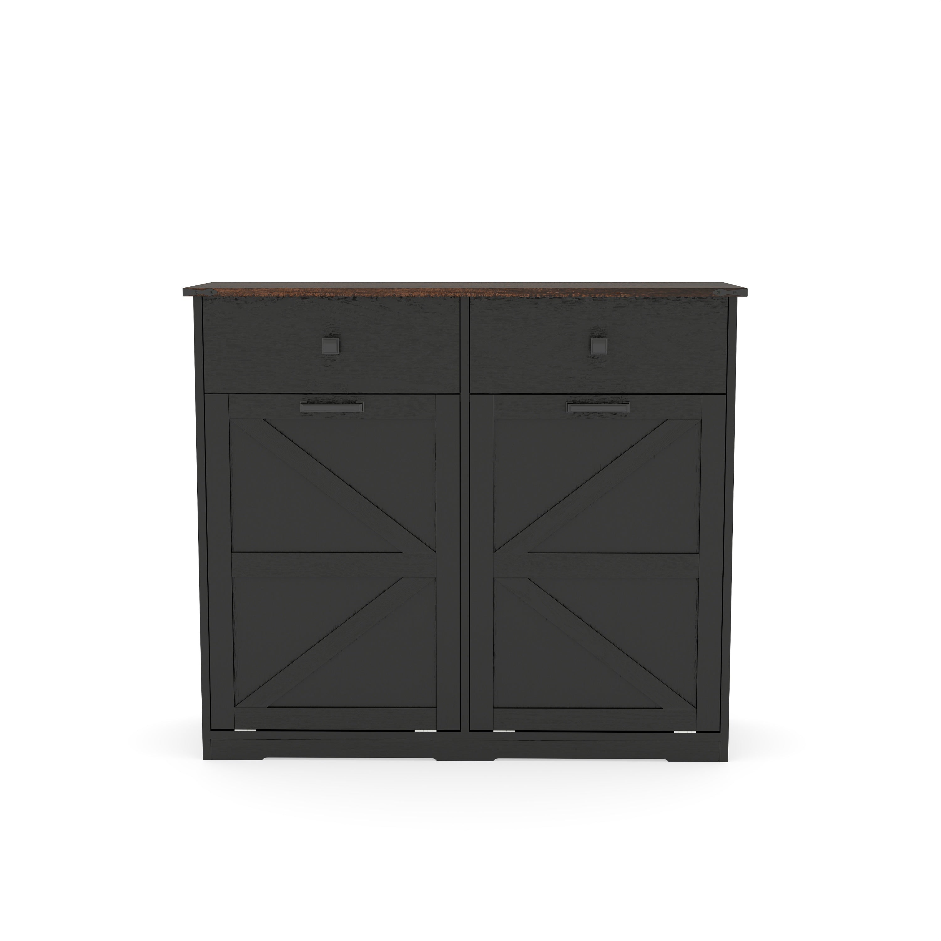 Farmhouse Black Double Tilt Out Trash Cabinet with Hideaway Drawer and Barn Door Style, Engineered Wood, 39.3''×13''×34.45'' - Grand Goldman Shop