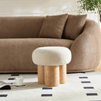 W8017-1 Mushroom Stool with Greige Plush Cushion, Wooden Barrel PVC Pipe, Walnut Finish - Grand Goldman Shop