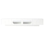 ON-TREND TV Stand with Fluted tempered Glass Doors for TVs Up to 95'', Functional Media Console with Arched Cabinet Doors, Entertainment Center with APP-Controlled LED Light for Living Room, White - Grand Goldman Shop