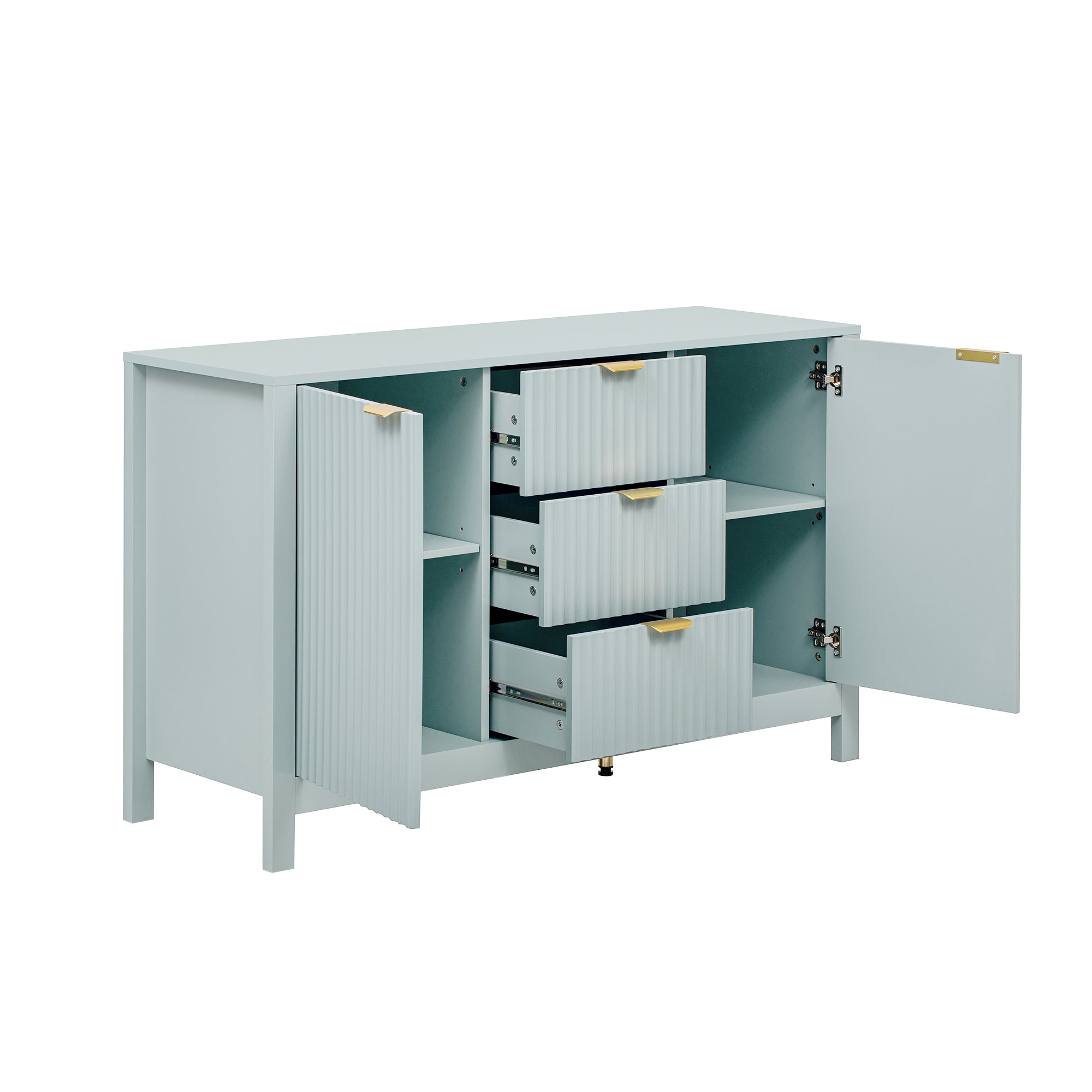 U_STYLE Sideboard with Wave Design - 3 Adjustable Shelves, 3 Drawers & Soft-Close Doors, Storage Console Table with Metal Handles, Suitable for Study, Hallway and Living Room, 3 Colors - Grand Goldman Shop