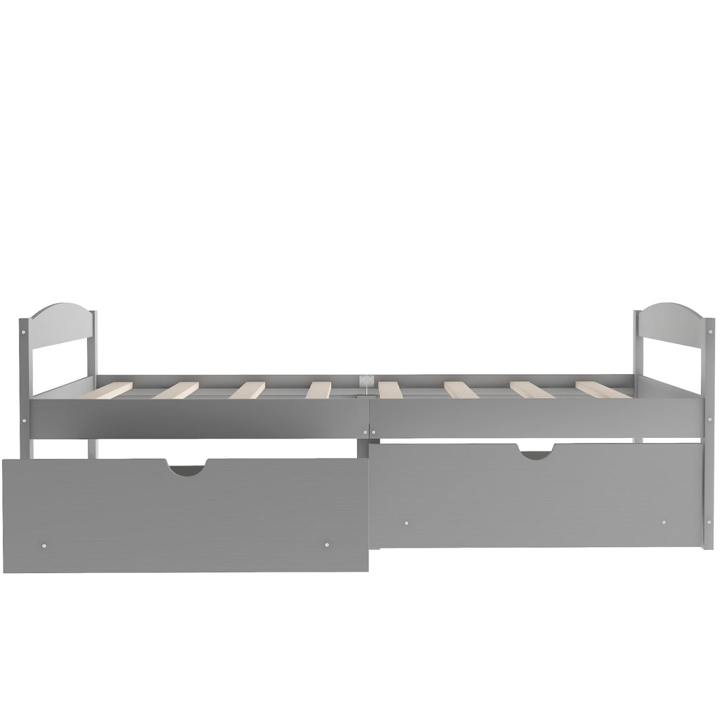 Gray Twin Size Platform Bed with Two Drawers, Pine Wood and MDF Construction - Grand Goldman Shop