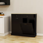 Two Drawers and Two-Compartment Tilt-Out Trash Cabinet Kitchen Trash Cabinet-Black - Grand Goldman Shop