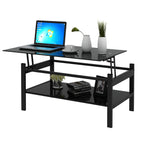 Modern Simple Lift Top Coffee Table with 2-Layer Tempered Glass in Black for Living Room - Grand Goldman Shop