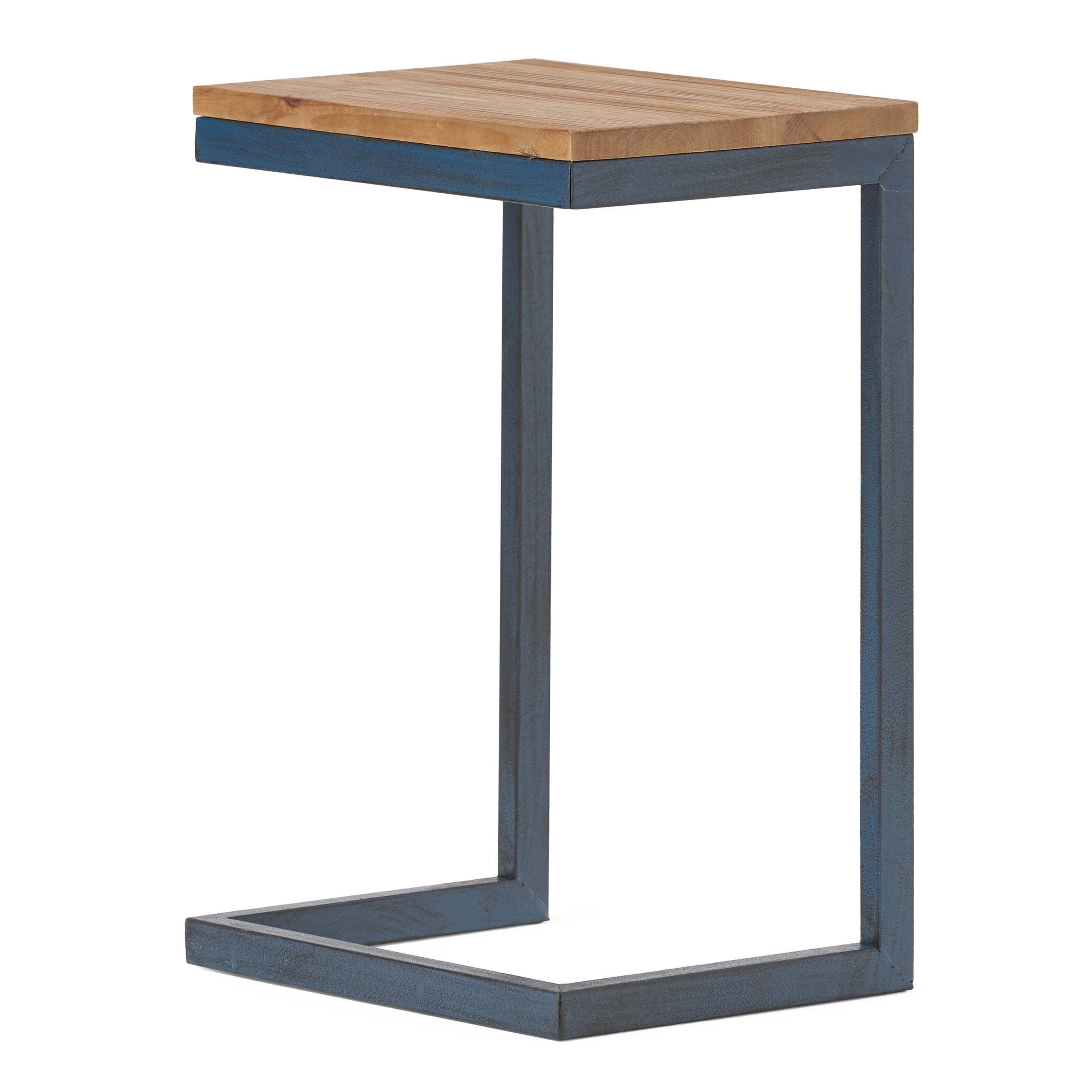 Medium C-shaped End Table with Iron Base and Fir Wood Top, Black - Grand Goldman Shop