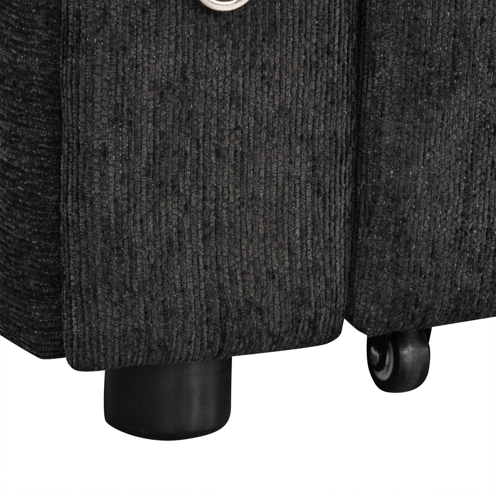 Black Convertible L-shaped Sofa Couch with Storage, Cup Holders, USB Ports, Chenille Fabric, 83.5' - Grand Goldman Shop