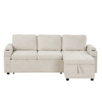Convertible L-shaped Beige Sofa Couch with Storage, Cup Holders, USB Ports, Chenille Fabric - Grand Goldman Shop