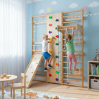 All-in-One 10-in-1 Indoor Climbing Set - Featuring a Rock Climbing Wall, Wooden Swings, Gymnastic Rings, Rope Ladders, and St