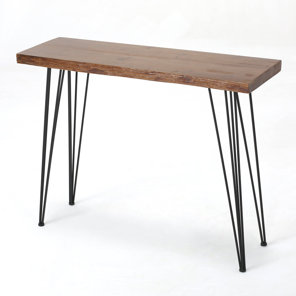 Modern Industrial Breakfast Bar Table, Metal Hairpin Legs & Wood Veneer Top, Compact 58.00 inches(Length)×18.25 inchesWidth×42.00Height - Grand Goldman Shop