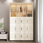 Portable Wardrobe Closet Storage Organizer with 17 Magnetic Doors, 17 Cubes, Hanging Rod & 6 Hangers, Creamy White Polypropylene Closet for Clothes, Baby Items, and Household Storage - Grand Goldman Shop