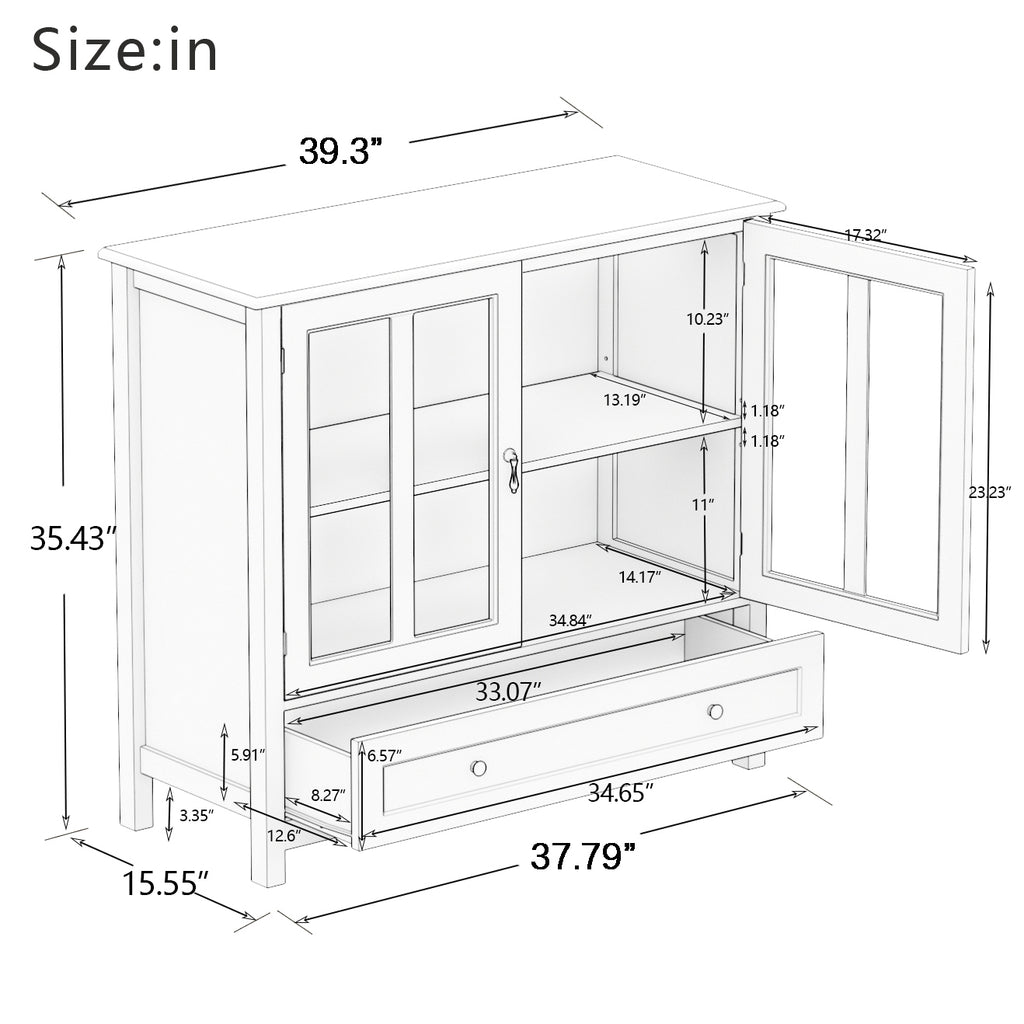 Buffet storage cabinet with double glass doors and unique bell handle - Grand Goldman Shop