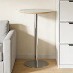 Rock slab circular tabletop non adjustable (39 inches high) bar table, bar table with silver legs and base (white) - Grand Goldman Shop