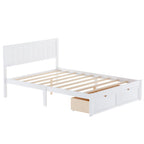White Full Size Platform Bed with Under-bed Drawers, Solid Pine Wood and MDF, 78.3''L x 58.5''W x 36.2''H - Grand Goldman Shop
